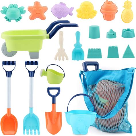 Kids Beach Sand Toy Set with Elephant Bucket, Shovels, Rake & Mesh Bag ...