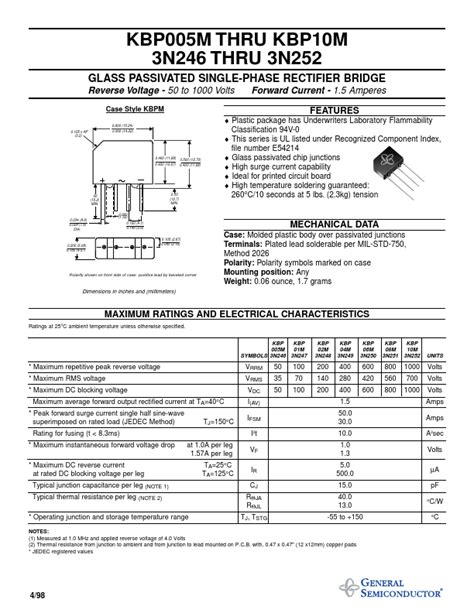 N Datasheet Pdf Glass Passivated Single Phase Rectifier Bridge