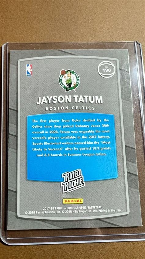 Panini Donruss Optic Jayson Tatum Rated Rookie Rc Boston