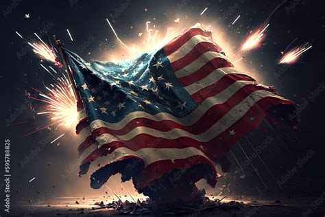 Illustration of flag usa on fireworks background in clouds for ...