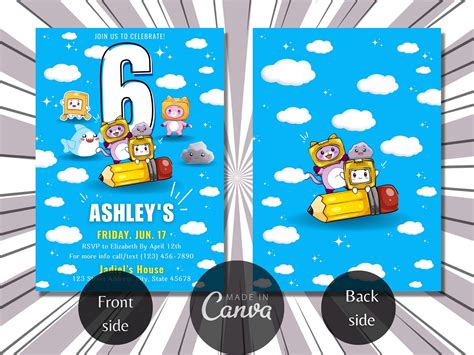 Editable Lankybox Birthday Invitation Customized Printable Etsy Uk