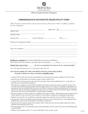 Fillable Online Hofstra UNDERGRADUATE INCOMPLETE GRADE POLICY FORM