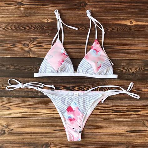 Splicing Floral Bikinis Women Push Up Brazilian Bikini Set Triangle