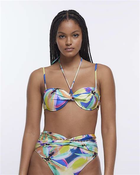 River Island Purple Floral Balconette Bikini Top In Blue Lyst