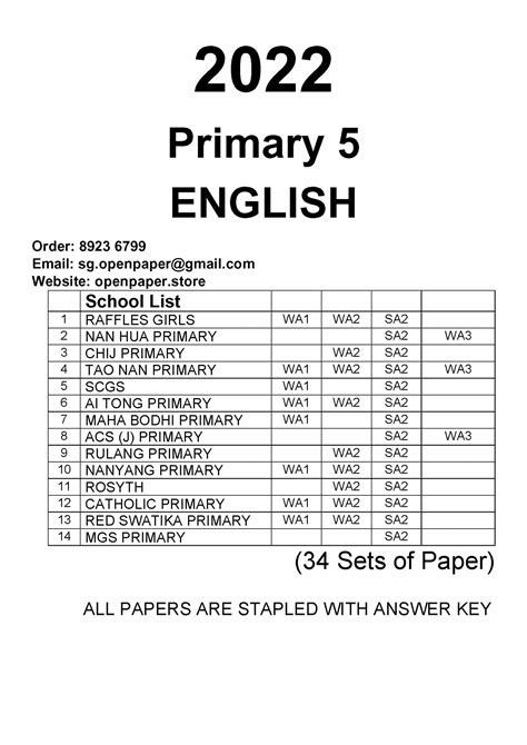 2022 Primary 5 Singapore Top School Past Year Papers