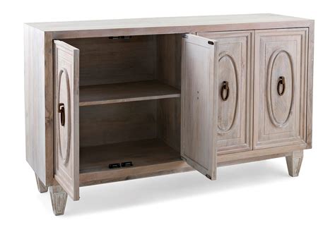 Gorgeous Lime Wash Mango Wood 4 Doors Cabinet Sideboard Buffet 54 X