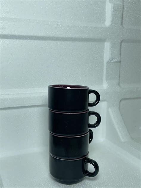 Ceramic Coffee Mugs Set Of 4 4 Oz Stackable Coffee Cups For Cappuccino