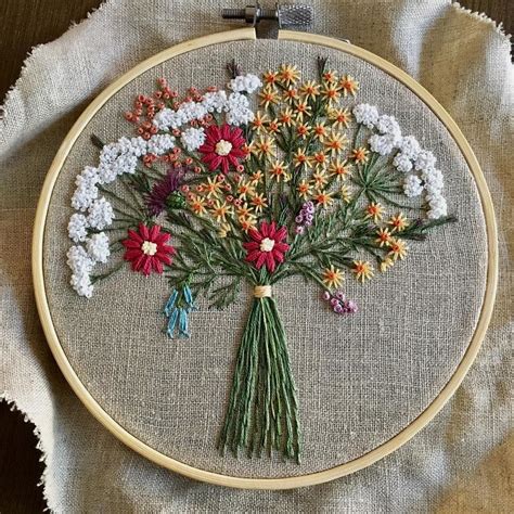 Simple Wildflower Embroidery Pattern Custom Embroidery