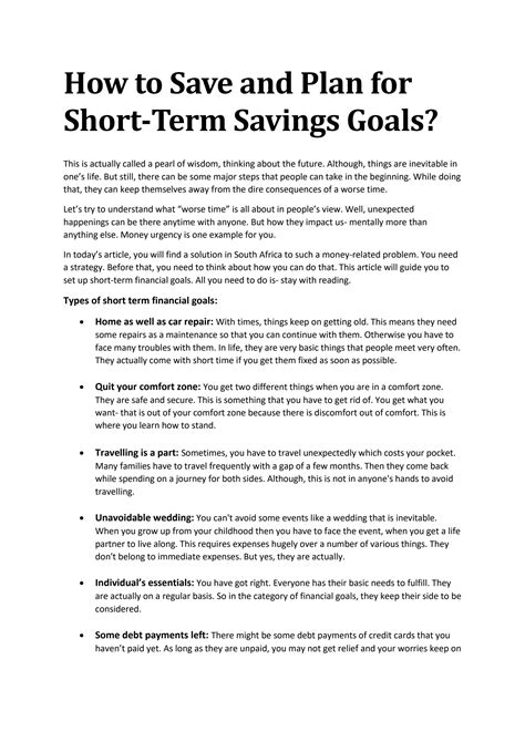 How To Save And Plan For Short Term Savings Goals Moneystar By