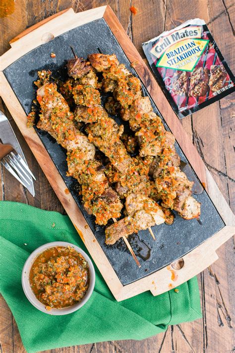 Brazilian Meat Skewers With Red Chimichurri Sauce Dad With A Pan