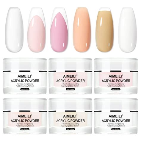 AIMEILI 6 X 10g Acrylic Powder Set Clear Nude Pink Acrylic Nail Application For Extension