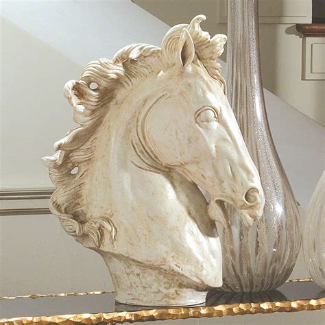 Global Views Large Horse Head Sculpture Marble Finish