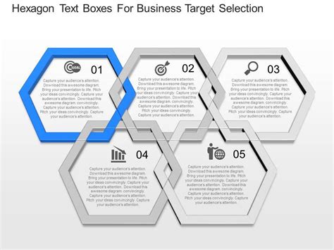 Ppt Hexagon Text Boxes For Business Target Selection Powerpoint