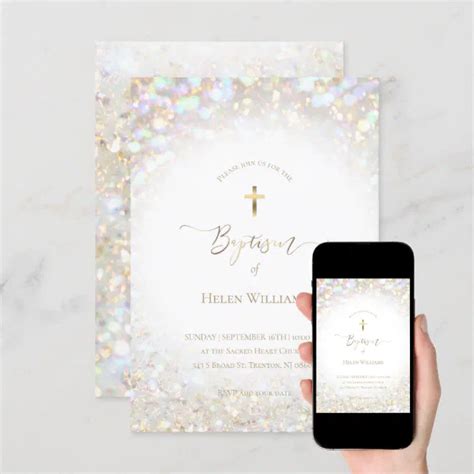 Faux Glitter Baptism Invitation Zazzle