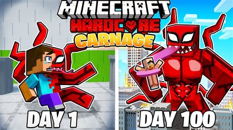 I Survived 100 DAYS As CARNAGE In HARDCORE Minecraft YouTube