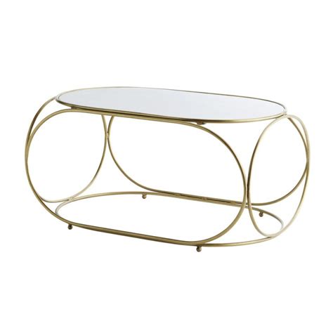 Madam Stoltz Table Basse Ovale Laiton Marbre Blanc Style Retro Chic L