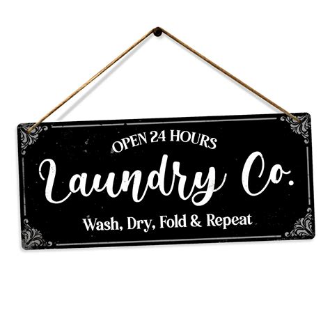 Metal Wall Sign Laundry Co Open 24 Hours Wash Dry Fold Repeat Door