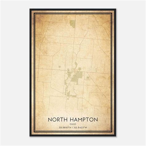 Vintage North Hampton Ohio Map Poster, North Hampton OH City Road Wall