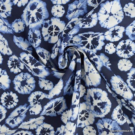 Tissu Popeline De Viscose Tie And Dye Bleu Indigo