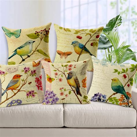 Cushion Cover Birds Printed Pillow Case Flower Butterfly Throw Pillow Cover Sofa Bedroom Home