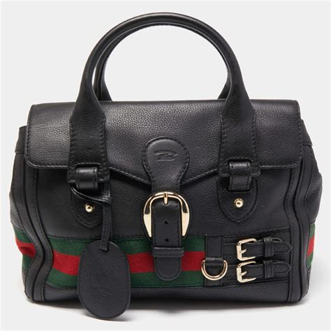 Gucci Black Leather Heritage Web Satchel Gucci | The Luxury Closet