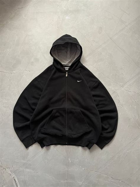 Nike Vintage 00s Nike Mini Swoosh Zip Hoodie Black Rare Y2k Grailed