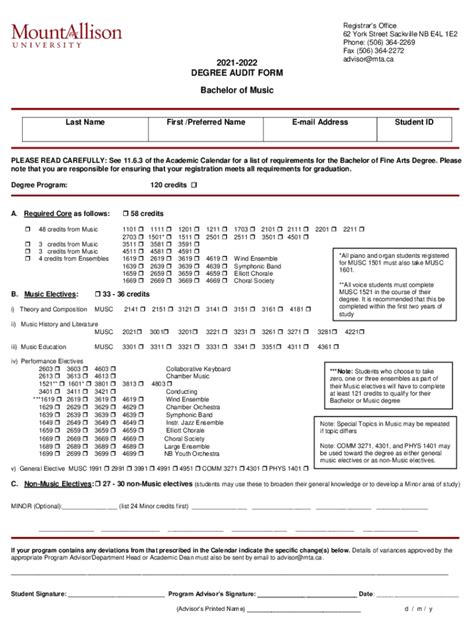 Fillable Online Degree Audit Form Bachelor Of Artsmusic Fax