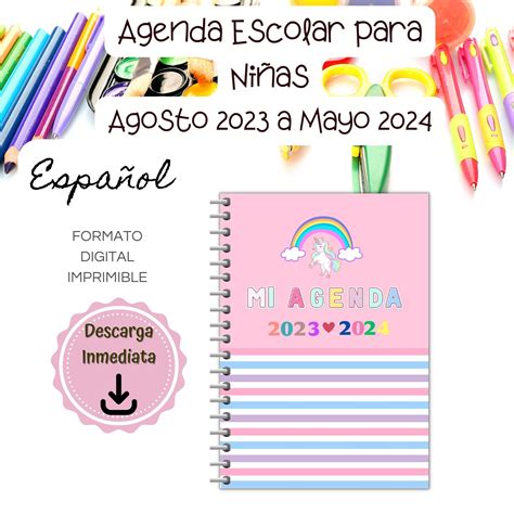 Agenda Escolar En Español Organizador De Tareas Para Niñas Etsy