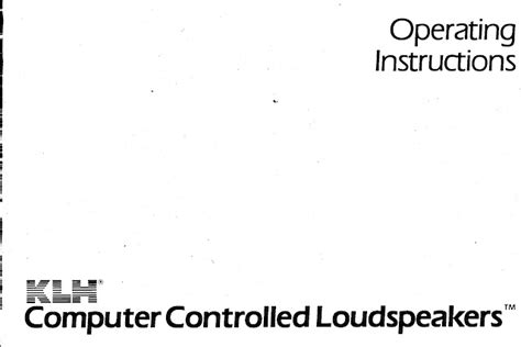 Klh 1 Series Operations Guide Pg1 The Classic Speaker Pages