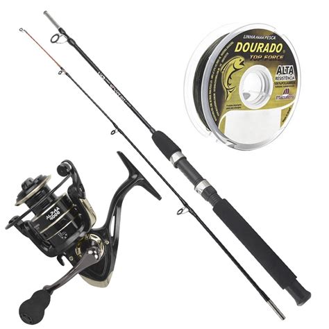 Kit De Pesca Molinete 13 Rolamentos Vara 20lbs Linha Monofilamento