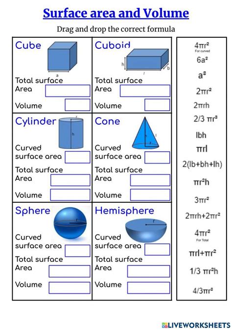 Surface Area And Volume Worksheet For 9th 10th Grade Lesson Planet