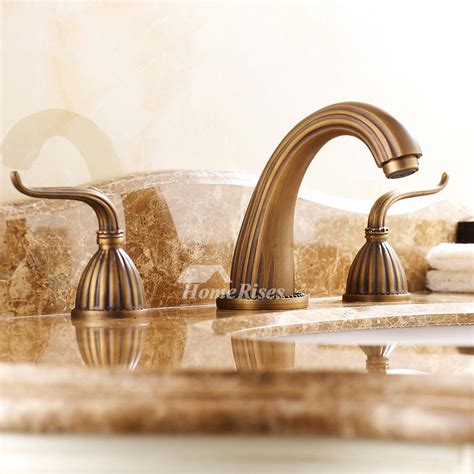 3 Hole Bathroom Faucet Antique Brass Two Handles Antique Brushed