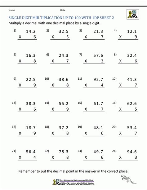 Multiplication Of And Worksheets