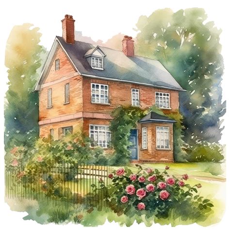 Premium Photo | Watercolor painting of a house in the english countryside