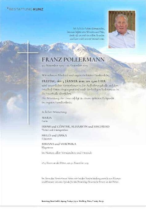 Franz Pollermann Bestattung Kunz Pitten Und Aspang N