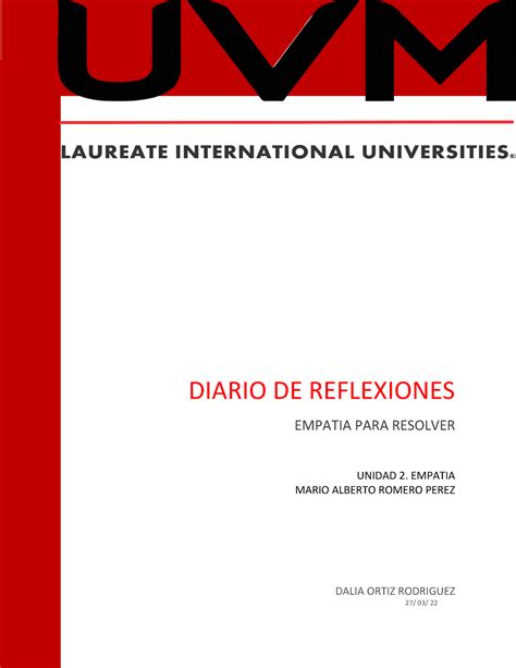 Diario De Reflexiones Unidad Diario De Reflexiones Empatia Para