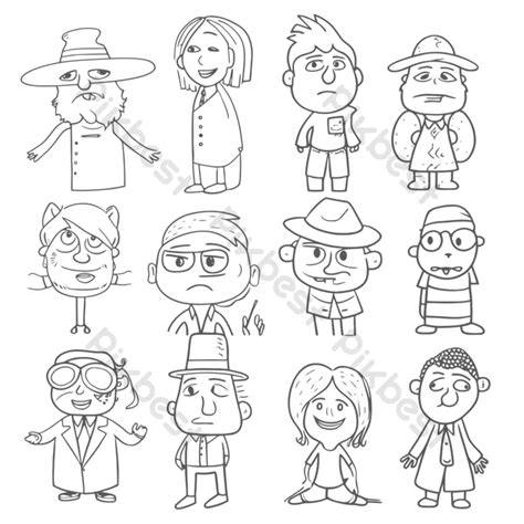 Outline Sketch Various People Are In Cartoon Drawings Vector PNG Images ...