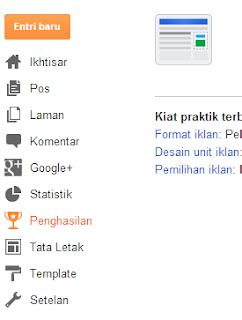 Cara Menampilkan Menu Penghasilan Pada Blog Teknologi Blogger