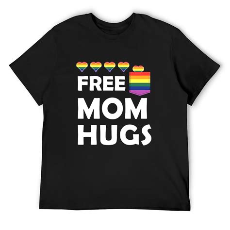 Mens Gay Pride Flag Pocket Lgbt Heart Mother Quote Free Mom Hugs T Shirt Black Small