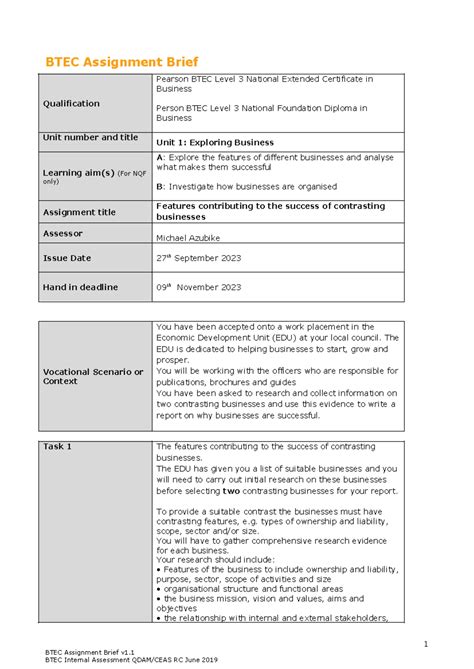 Unit Exploring Business Assignment Of A And B Btec