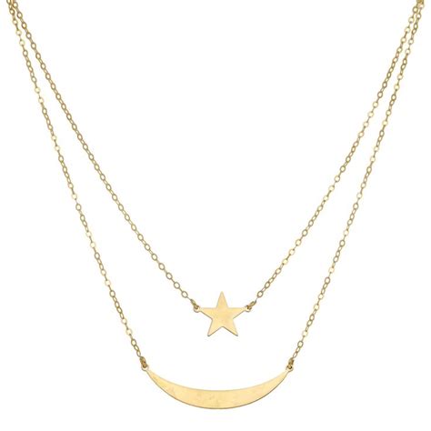 New 9ct Yellow Gold 2 Layer Star And Moon Necklace In 2024 Star And Moon Necklace Moon Necklace