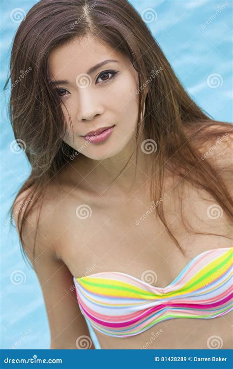 Sexy Chinese Woman Wearing Bikini In Swimming Pool Stock Photo By