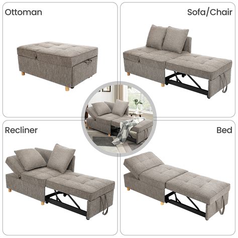 Sejov 4 In 1 Convertible Sleeper Chair Bed Linen Sofa Bed For Small Space Futon Sofa With 2