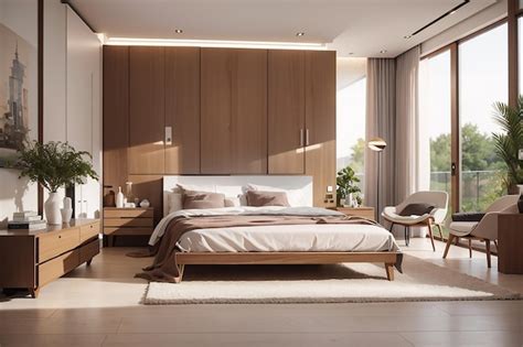 Premium AI Image | realistic modern double bedroom with furniture and a ...