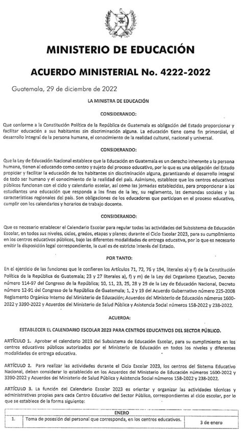 Acuerdo Ministerial No Calendario Escolar Sector Oficial