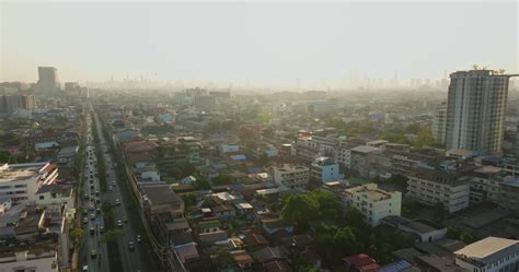 Aerial view of Bangkok downtown, Cars on traffic road and buildings ...