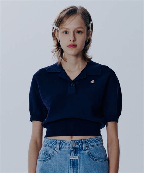 Musinsa Marith W Open Collar Crop Half Knit Navy