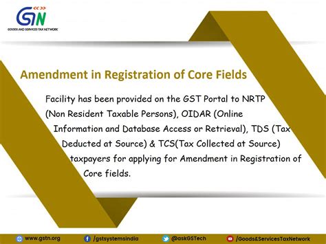 Amendment In Registration Of Core Fields Made In GST Portal And Others