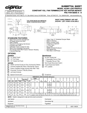 Fillable Online SUBMITTAL SHEET MODEL ACWH LOW PROFILE CONSTANT VOL Fax