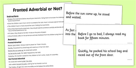 Fronted Adverbial Or Not Activity Teacher Made Twinkl